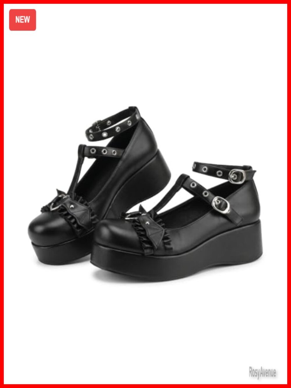 Patent Leather Mary Jane Platform Pumps Heart Buckle Ankle Strap Goth Dress
